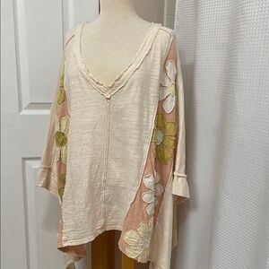 Oli & Hali Cream and Pink Floral Boho Tunic XL VERY OVERSIZED